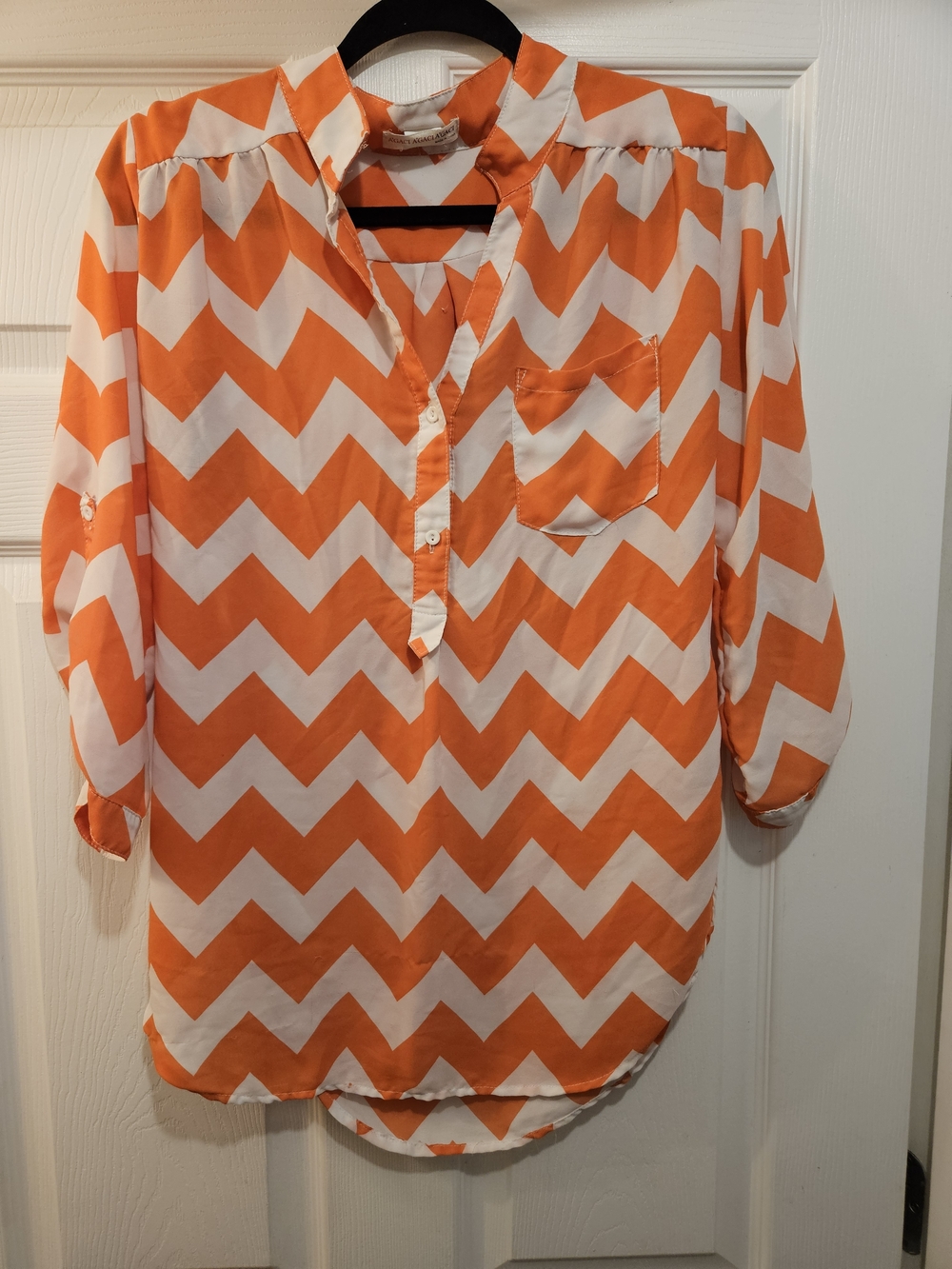 a'gaci Orange and White Chevron Popover Blouse